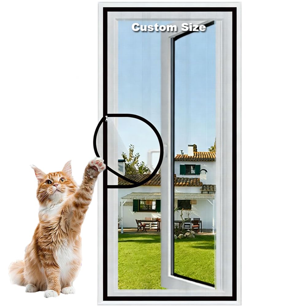 Lesone Custom Size Cat Safety Screen Mesh, Anti-Mosquito Fly Screen Self-Adhesive Netting, Transparent Protective Net, for Balcony Window, Washable