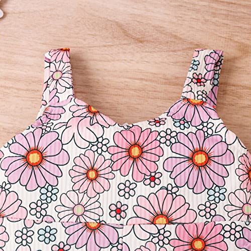 Macacão infantil de inverno para meninas Macacão infantil de verão sem mangas floral com estampa de