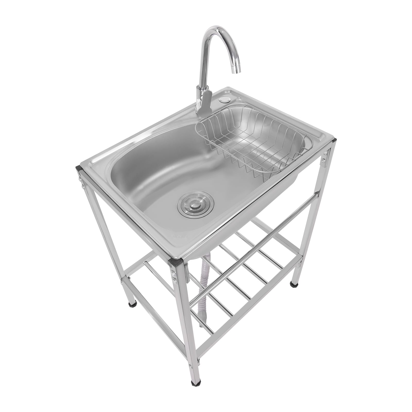 Lavello da Cucina in Acciaio Inox con Rubinetto Caldo e Freddo per Laboratori, Caffè, Bar Boutique 60 X 45 x 15 cm