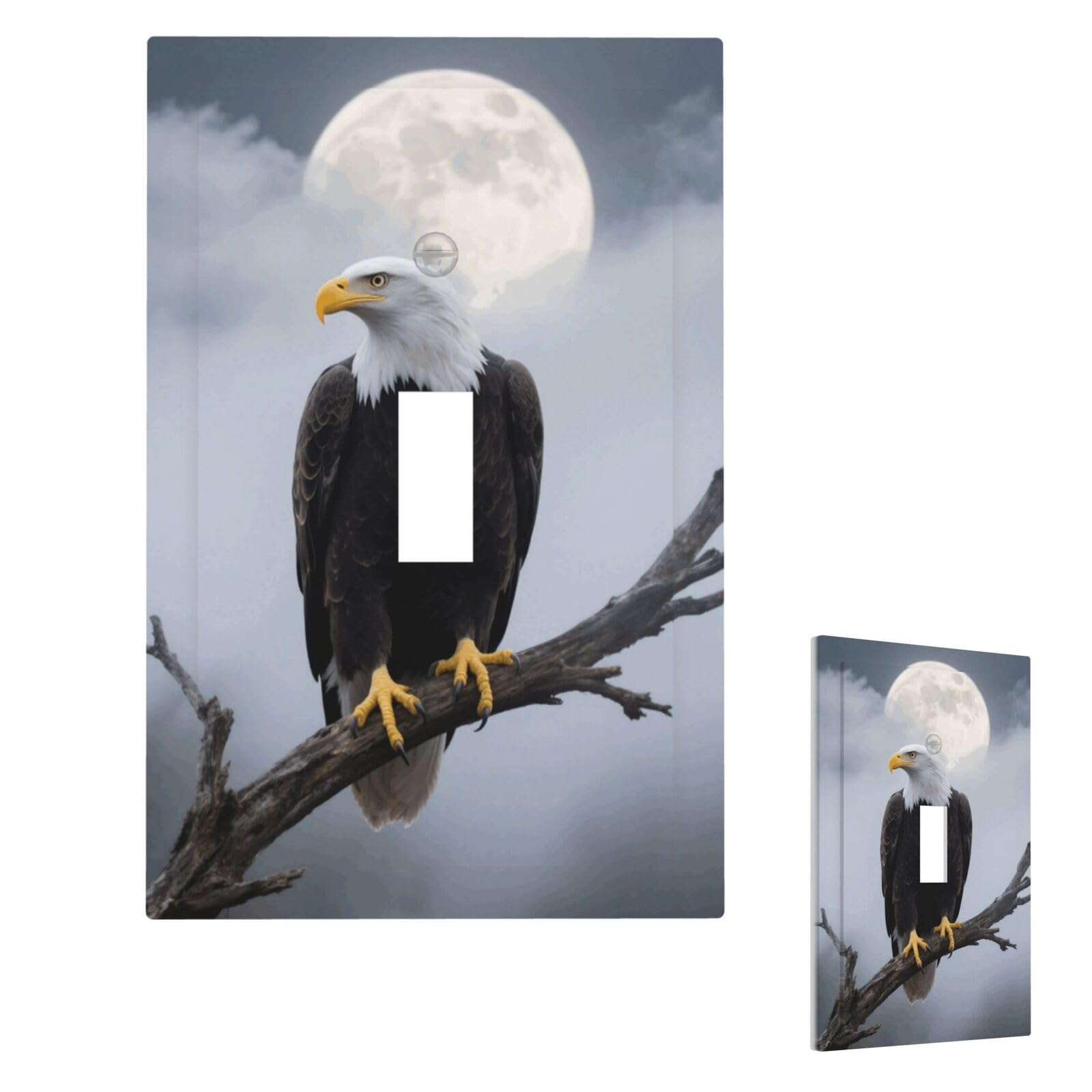 Fekiloot Single Toggle Eagle Full Moon Wall Plate Cover Modern Decorative 1 Gang Light Switch Cover Unbreakable Receptacle Outlet Covers For Living Room Bedroom Home Decor