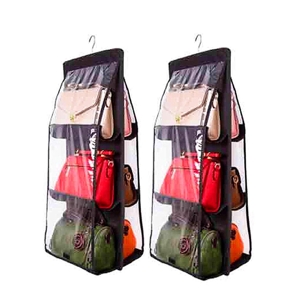 2 pack Handbags Organizer 6 Pockets Non-Woven Fabric Clear Purse Handbag Storage Bag Pouches Clear Purse Hanging Organizer Closet