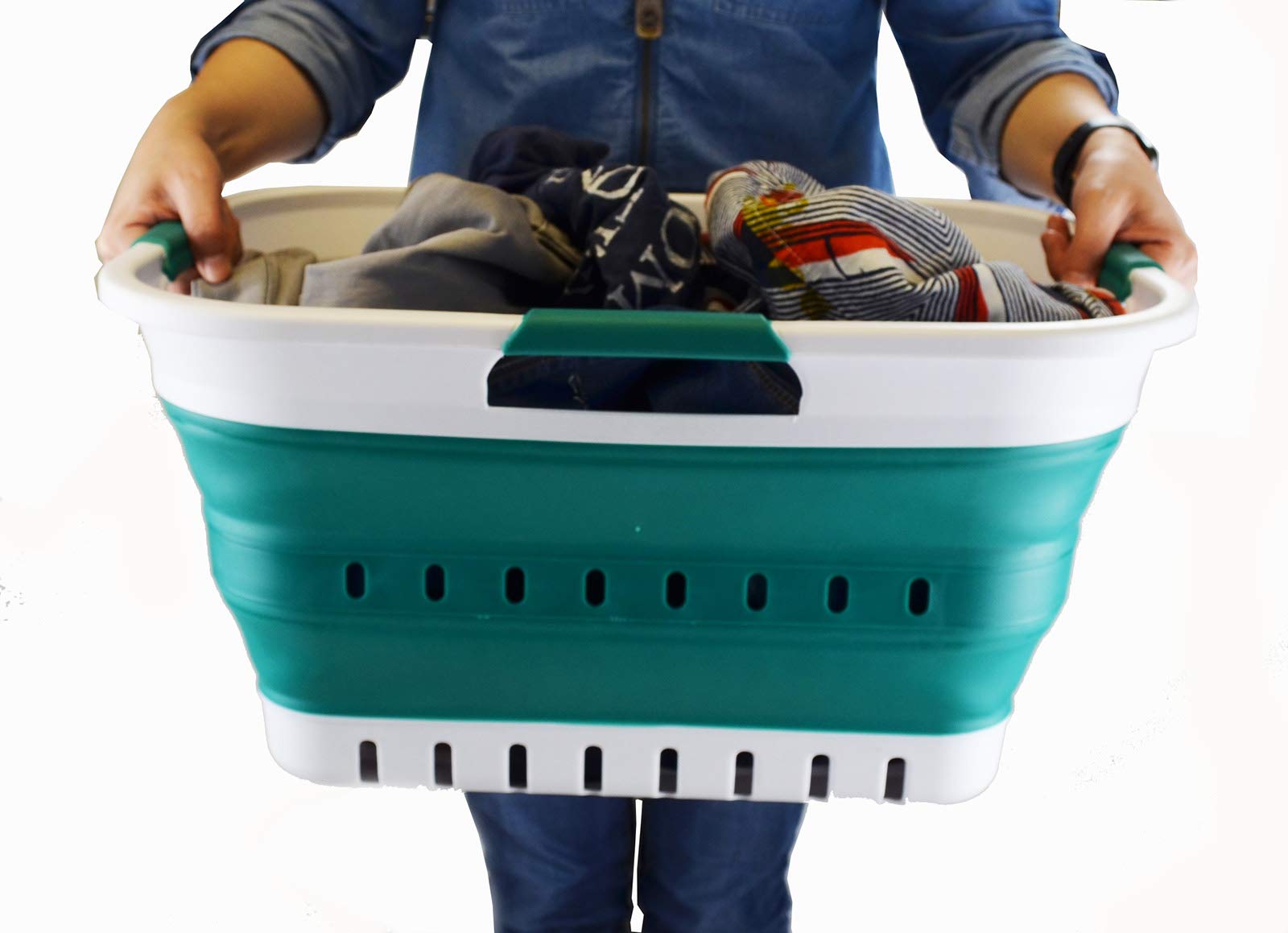 SAMMART 30 Litri Cesto portabiancheria pieghevole in plastica SAMMART - Contenitore/organizzatore pop-up - Vasca di lavaggio portatile - Cesto/cesto salvaspazio
