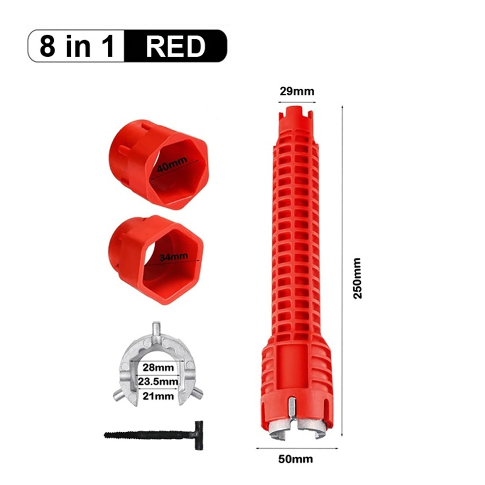 8 en 1 Sink Faucet Installer Wrench Double Head Extra Long Plumbing Tool (versión 8 en 1)