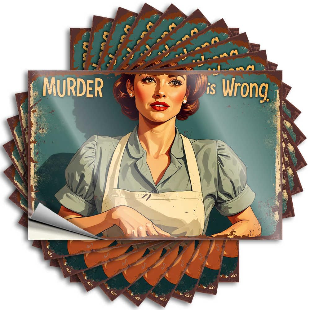 Fzfn Colour Stickers Must Custom Stickers, Hat Waterproof Vintage Murder Is Wrong Poster With Woman In Apron For Hydro Flask | Cool Vinyl Decals For Thankful Holiday Gift(12X18cm)