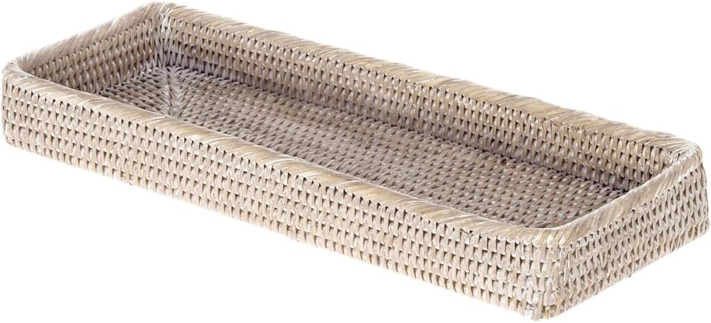 La Jolla Elongated Rattan Vanity Tray (White-Wash)