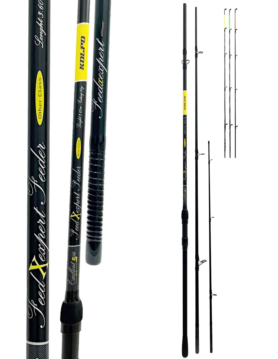 Kolpo Feed Expert – Canna da Feeder 3.90 m in Carbonio Alto Modulo – Azione 90g – 3 Vette Intercambiabili – Leggera, Potente e Sensibile per Mare e Acque Interne