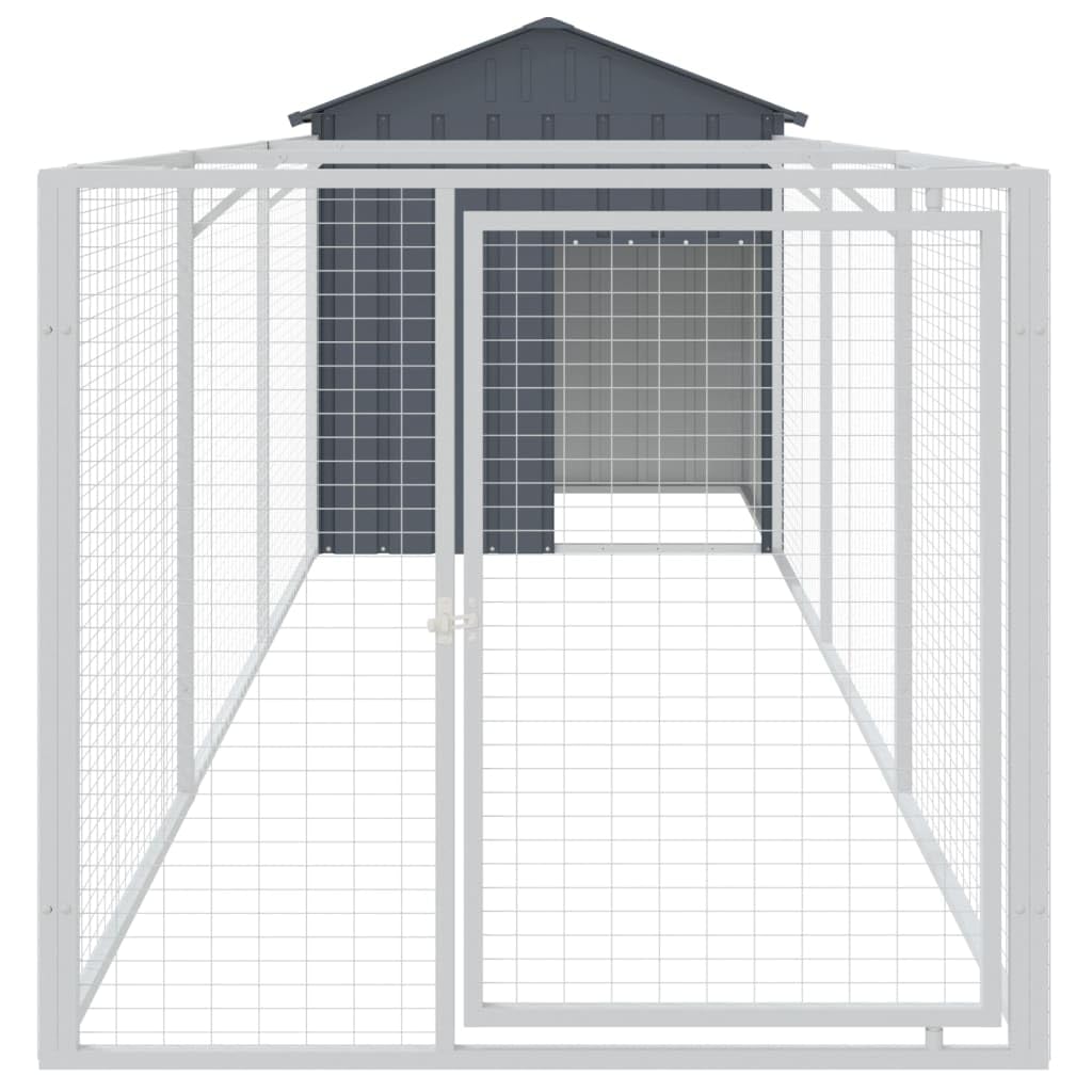 vidaXL Caseta Perros con Tejado, Casa Jaula para Mascotas con Corral, Perrera para Cachorros, Refugio para Animales, Acero Galvanizado Gris