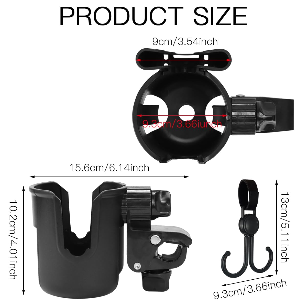DALAETUS Porte-Gobelet Universel 6 Pièces | 360° Rotatif | Support Vélo/Poussette | Noir