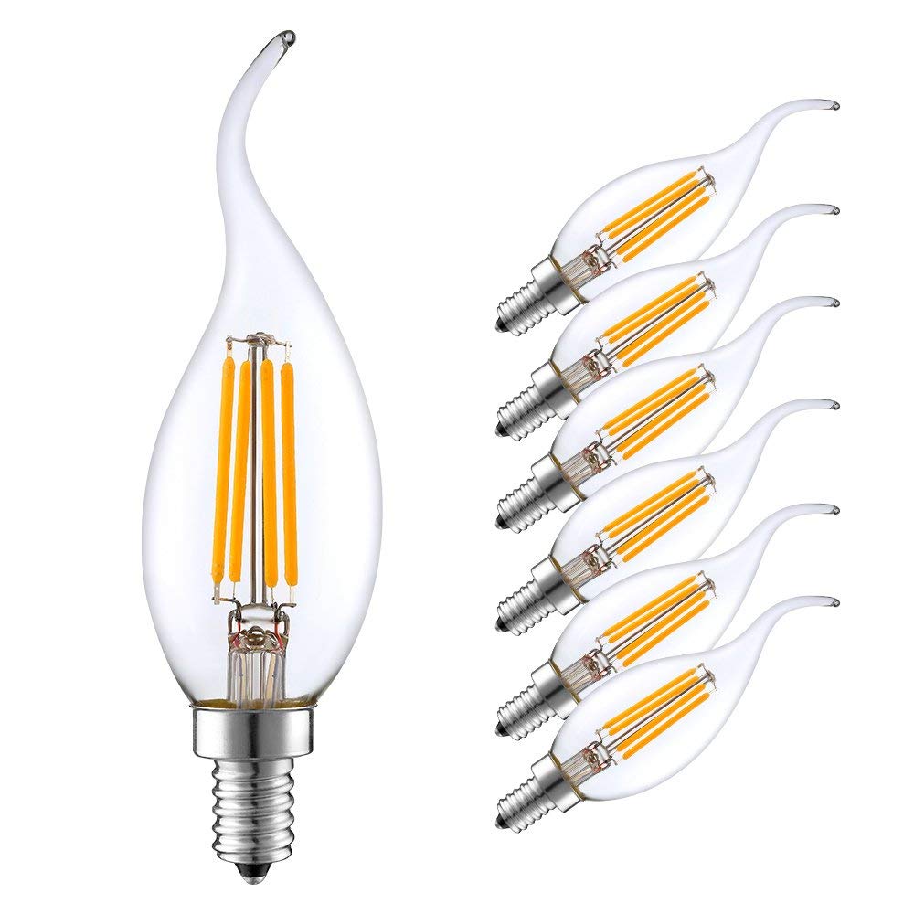 NXCVBNKZJ KJXP Lighting, Pack of 6, LED Filament Candle Bulb AC220V E14 2W/4W/6W C35 Edison Retro Lamp Chandelier Light(Warm White,4W)