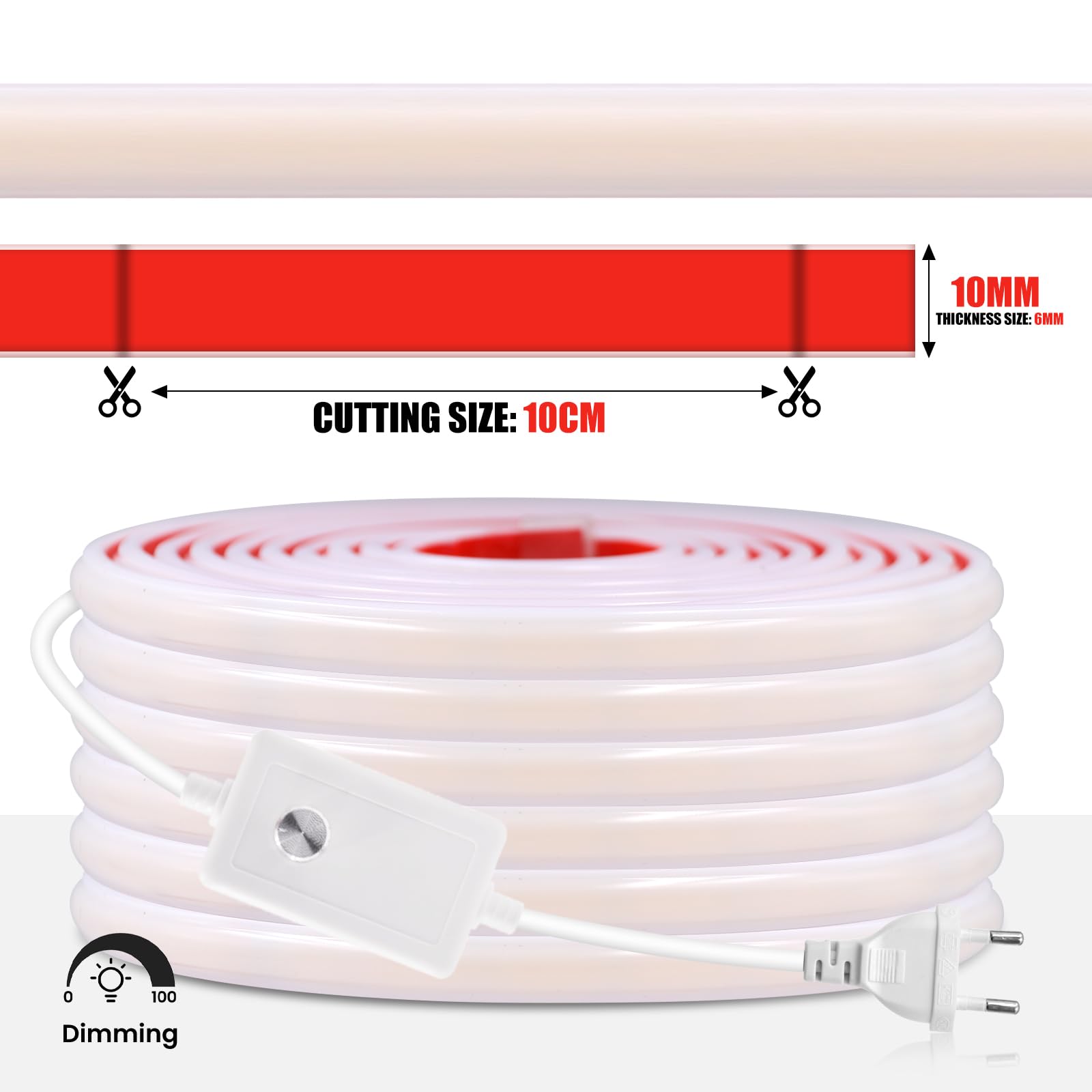 KISUFU Tiras LED de Neón 220v COB, Impermeable IP65 Luces led con Dimmer, 240 LED/m Cada Corte de 10cm, Sin fuente de alimentación Flexible Led Lights Para Interior Exterior.