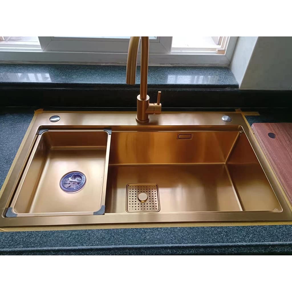 Arredamento per La Casa Lavelli da Cucina in Acciaio Inox Lavelli da Bar A Fessura Singola da Incasso O Sottotop con Gruppo di Scarico Piscina per Lavaggio,Gold-80x46x22cm