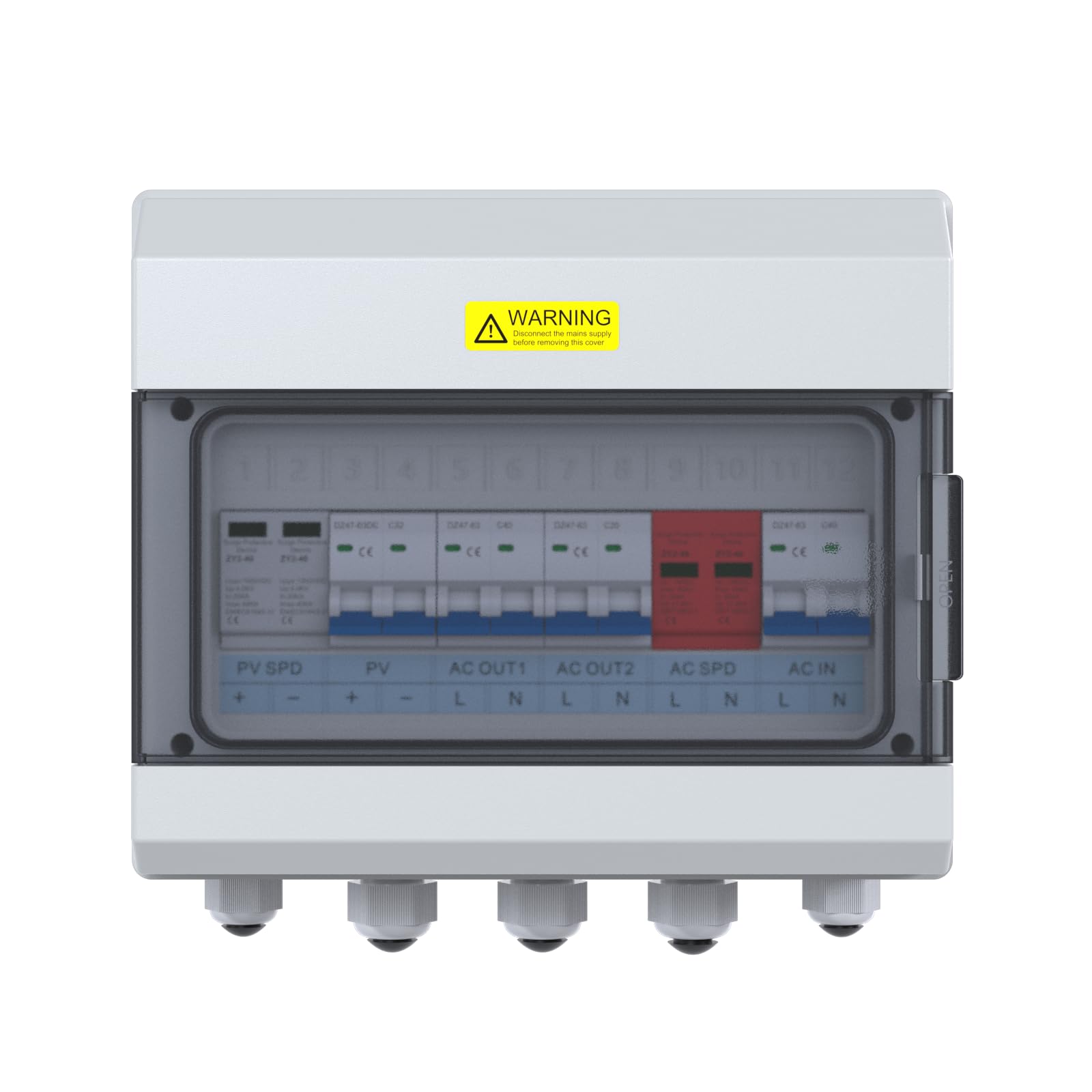 EDECOA Boîtier de combinaison pour onduleur hybride 9KVA 230VAC avec SPD et disjoncteurs – Coffret de combinaison PV 12 positions pour systèmes solaires hors réseau à sortie simple/duale – IP65