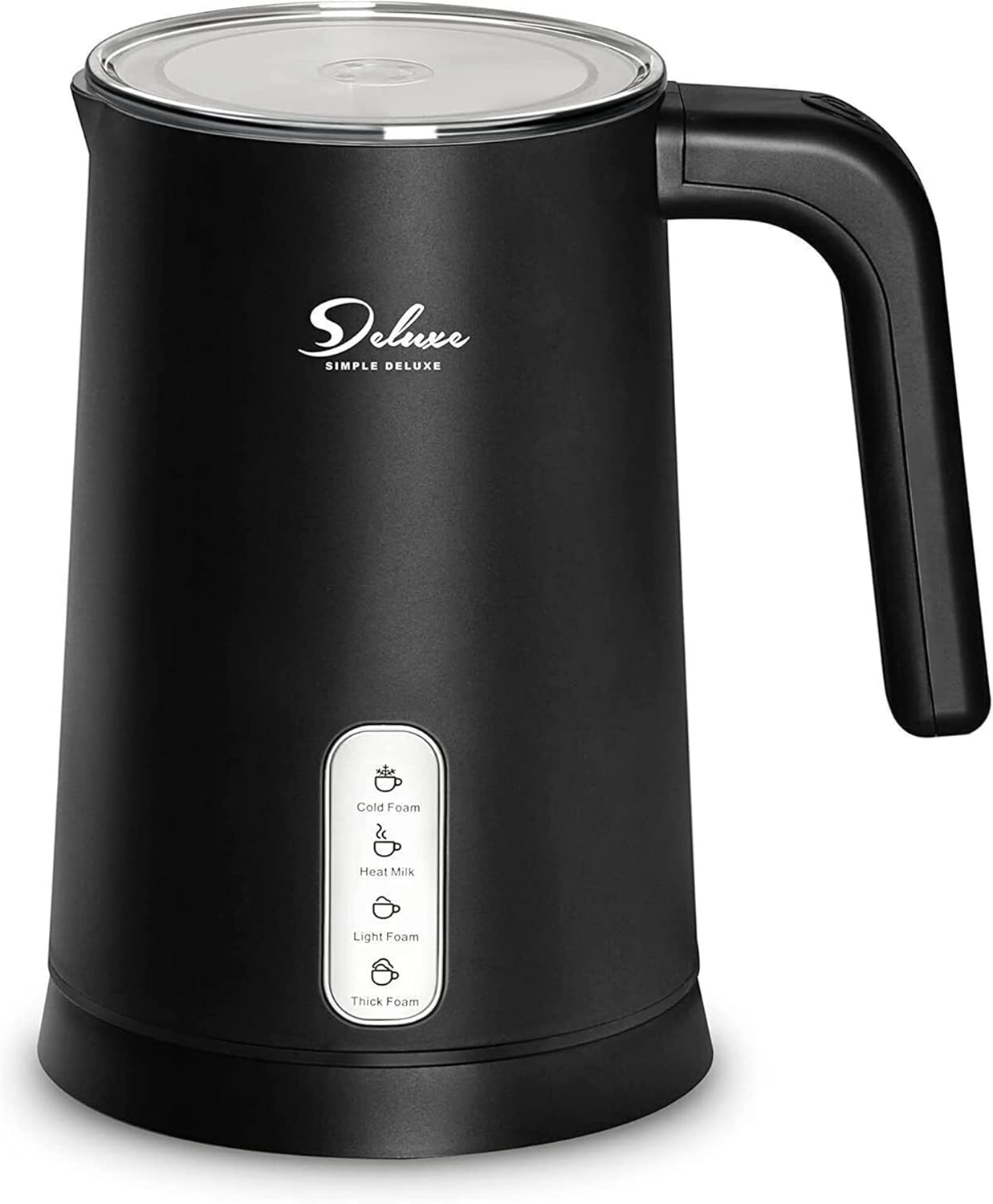 Simple Deluxe Milk Frother, 4-in-1 Electric Milk Steamer 250ml/8.4oz Automatic Hot and Cold Milk Foam Maker and Milk Warmer for Latte, Macchiato, Cappuccinos, Black