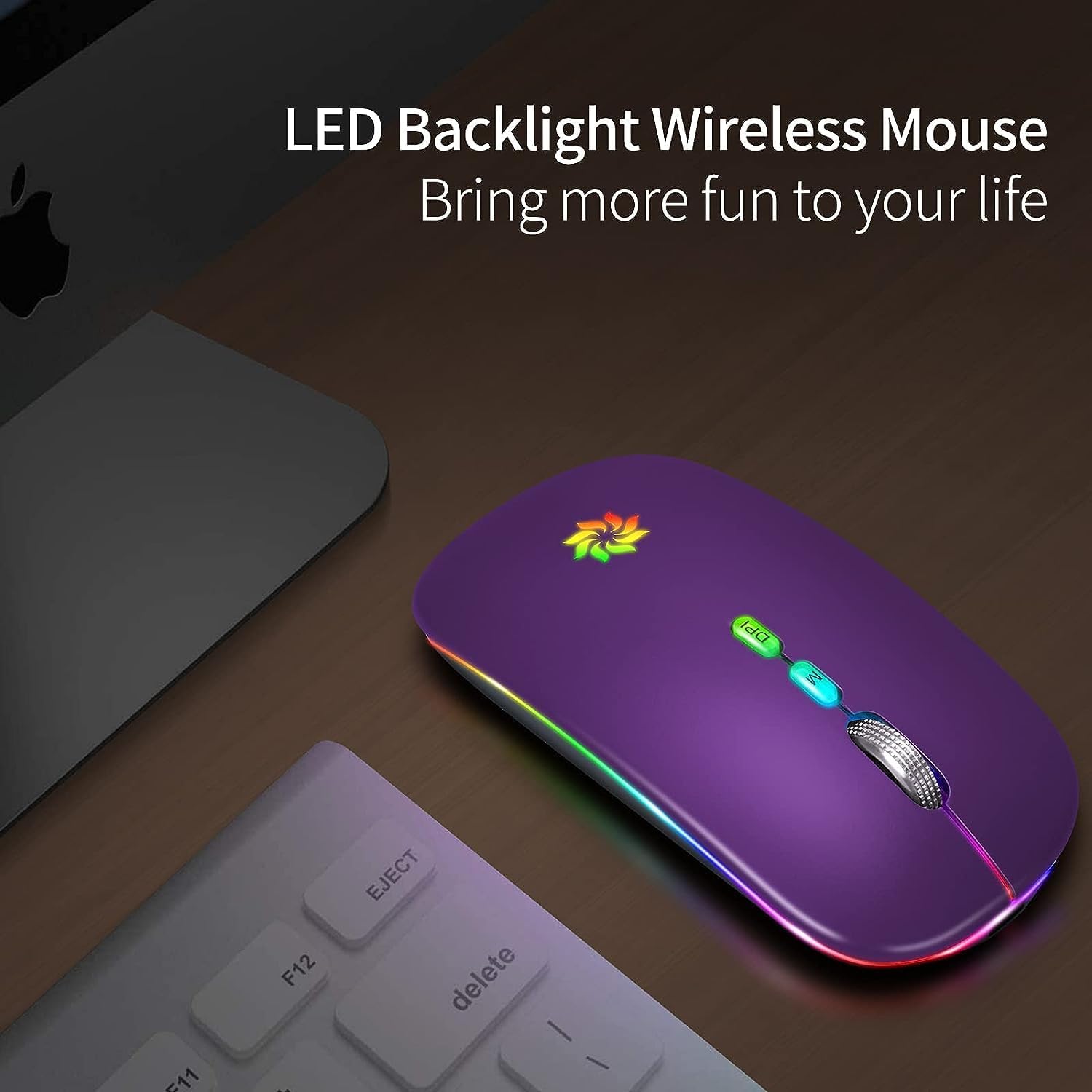 KBCASE Wireless Mouse, LED Wireless Mouse for Laptop, Slim Silent Mouse 2.4G Rechargeable Wireless Computer Mouse for Laptop, MacBook, iPad, Chromebook, with USB & Type-c Receiver