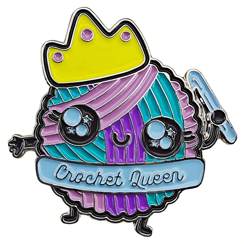 Ficsowy Crochet Queen Enamel Pin, Cartoon Pin Knitting Lover Gift for Women, Girls, Teens, Children, Adults