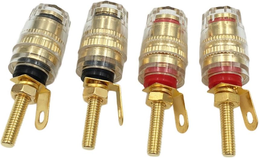 4 Pcs Brass 4mm Speaker Amplifier Terminal Binding Post Banana Plug Socket Connector Long Thread adapter Red and Black