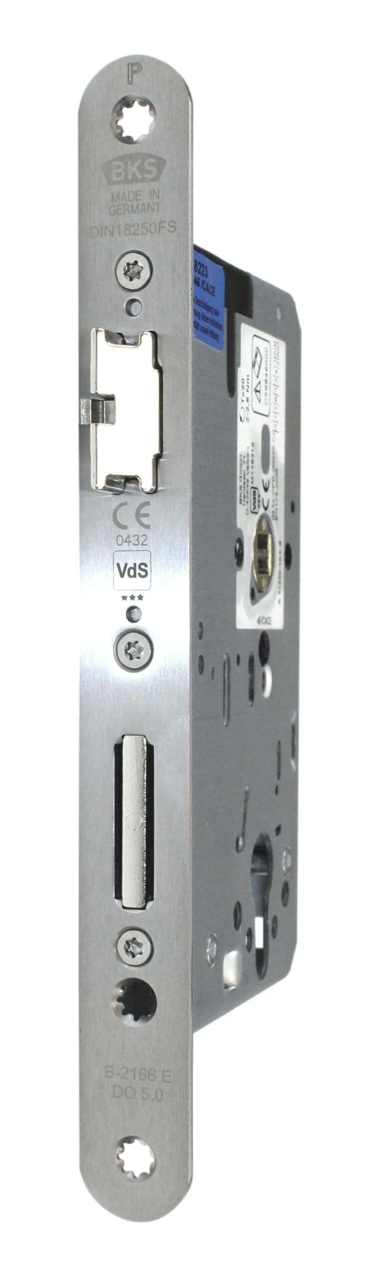BKS Automatik FH Türschloss Panikschloss B-21660-10-L-8, Funktion E (Wechselfunktion), Dornmaß 65mm, Entfernung: 72mm, Stulp: 24x235x3mm, DIN Links/Rechts umstellbar (Dornmass: 65mm)