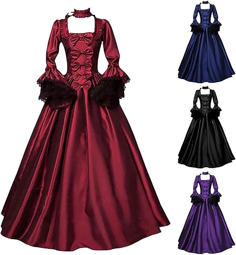 Miniatura 3 de Disfraces renacentistas para mujer, con lazo, estilo vintage, estilo victoriano, manga acampanada, vestido de princesa, vestidos formales de baile