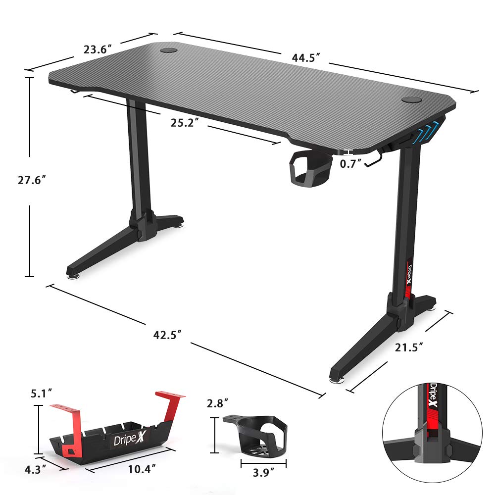Dripex 44.5" Gaming Desk, TShaped Ergonomic Gaming Desk for PC with