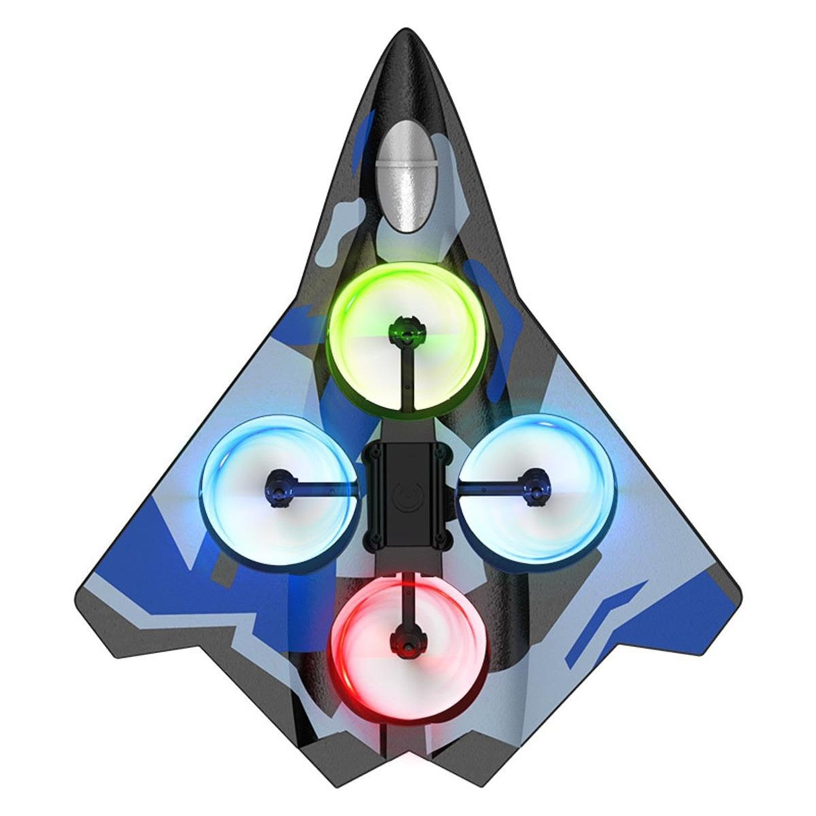 Qianly Avión Teledirigido Acrobático Avión RC de Fija con Luces de Cuatro Motores Recargable y Planeador de Espuma EVA Adecuado para, Batería Doble Azul