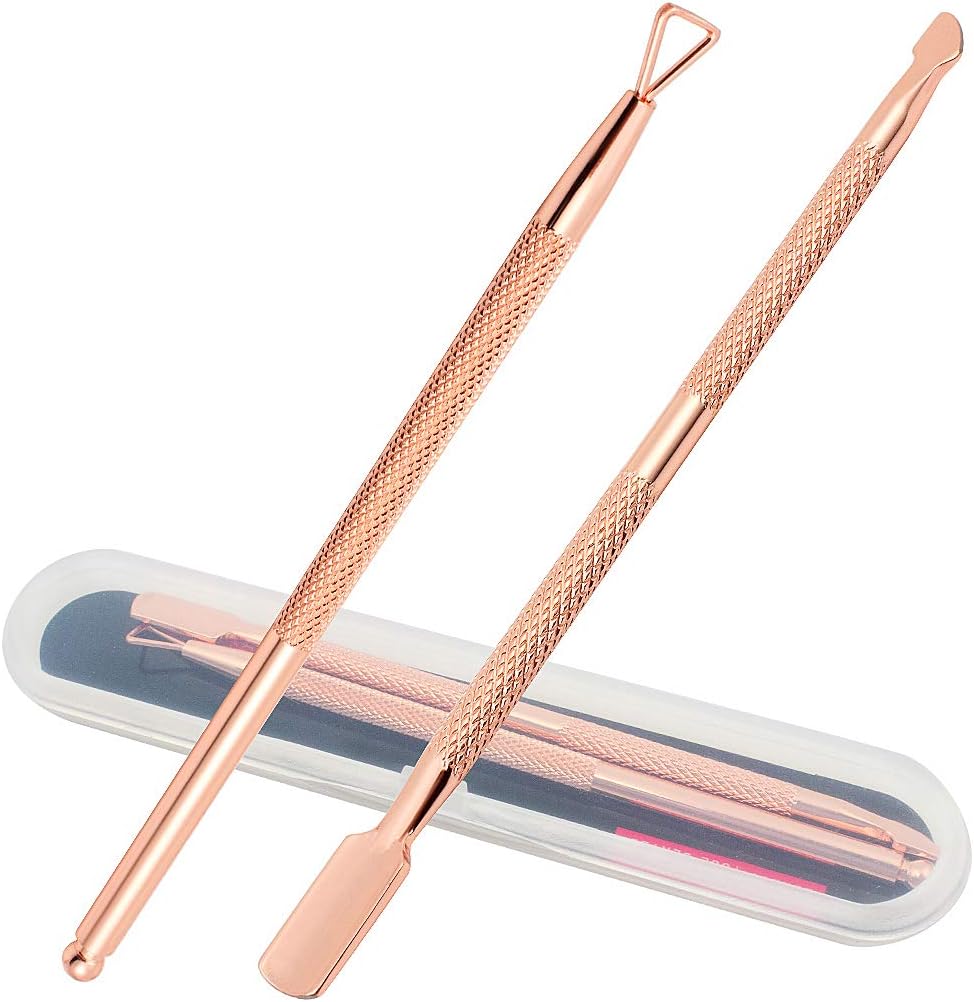 JCF 2 PCS Kit Cuticle Pusher and Cutter Set Stainless Steel Double