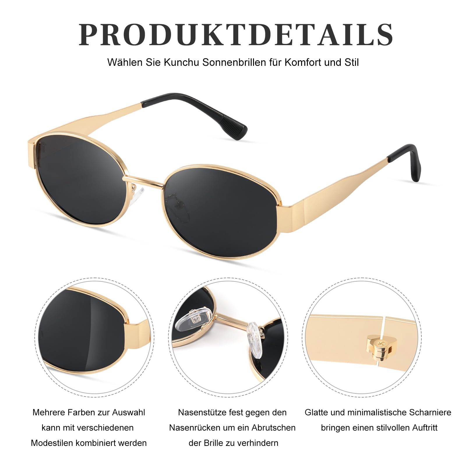 Sonnenbrille Damen-Polarisiert-Unisex-Herren-Gold-Metal-Retro-Oval-Trendy-Sonnenbrillen-Vintage-Uv400-Classic-Ultraleicht-Schutz，Geeignet FüR Camping-fotografie-Outdoor-Geschenke für frauen-9
