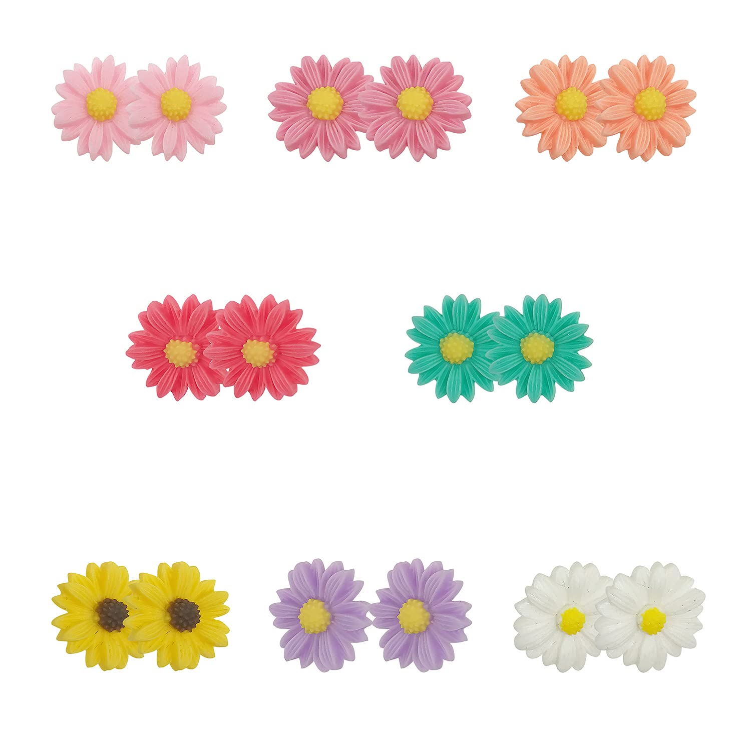 Just Follow8 Pairs Bohemian Sweet Tiny Resin Sunflower Daisy Flower Stud Earrings Set For Women Sensitive Ears