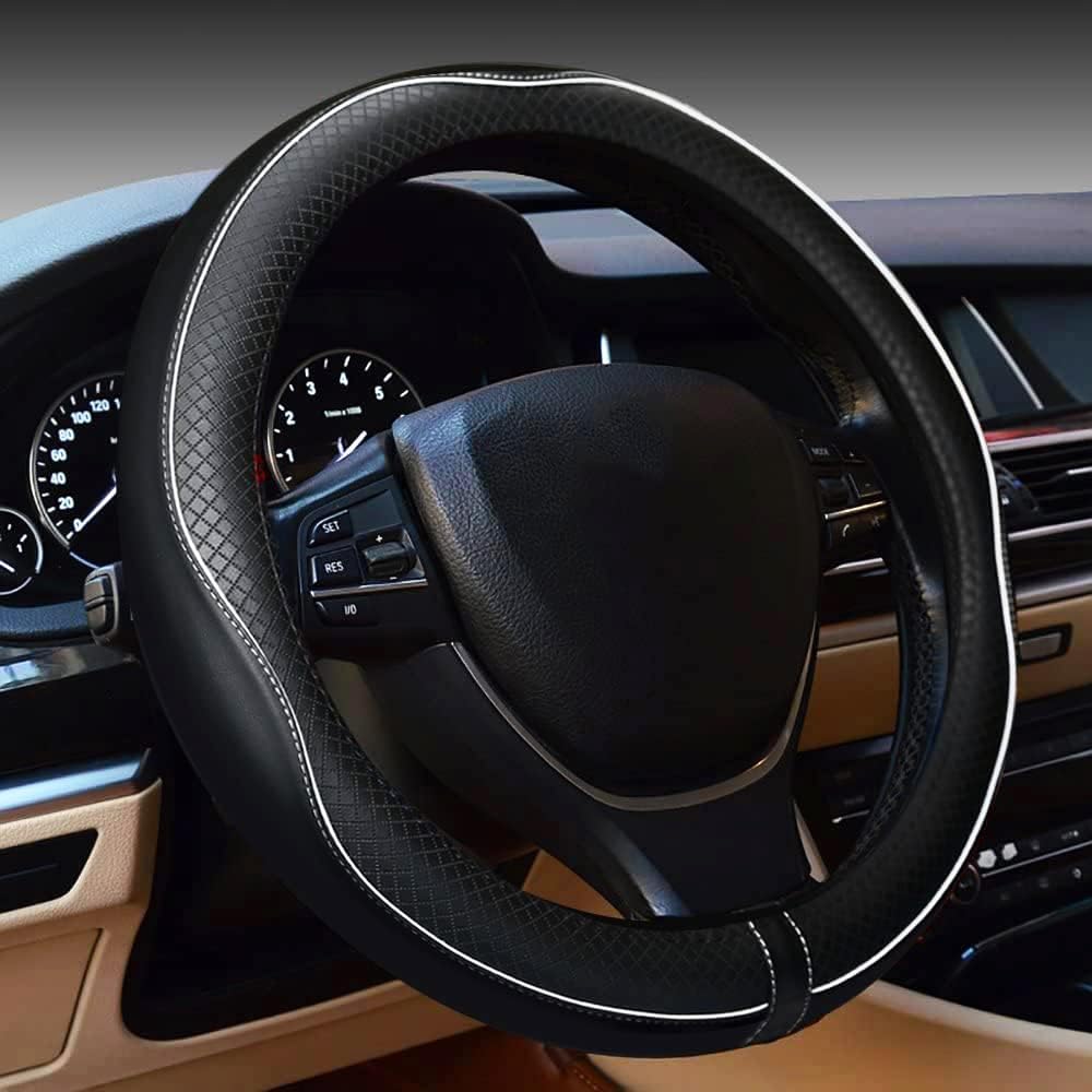 Photo 1 of PAIYUE Steering Wheel Cover,Car Accessories,Microfiber Leather Car Steering Wheel Covers,Universal 15 Inch Anti-Slip Breathable Auto Interior Decor Protector,Suitable for Most Cars (Black&White)