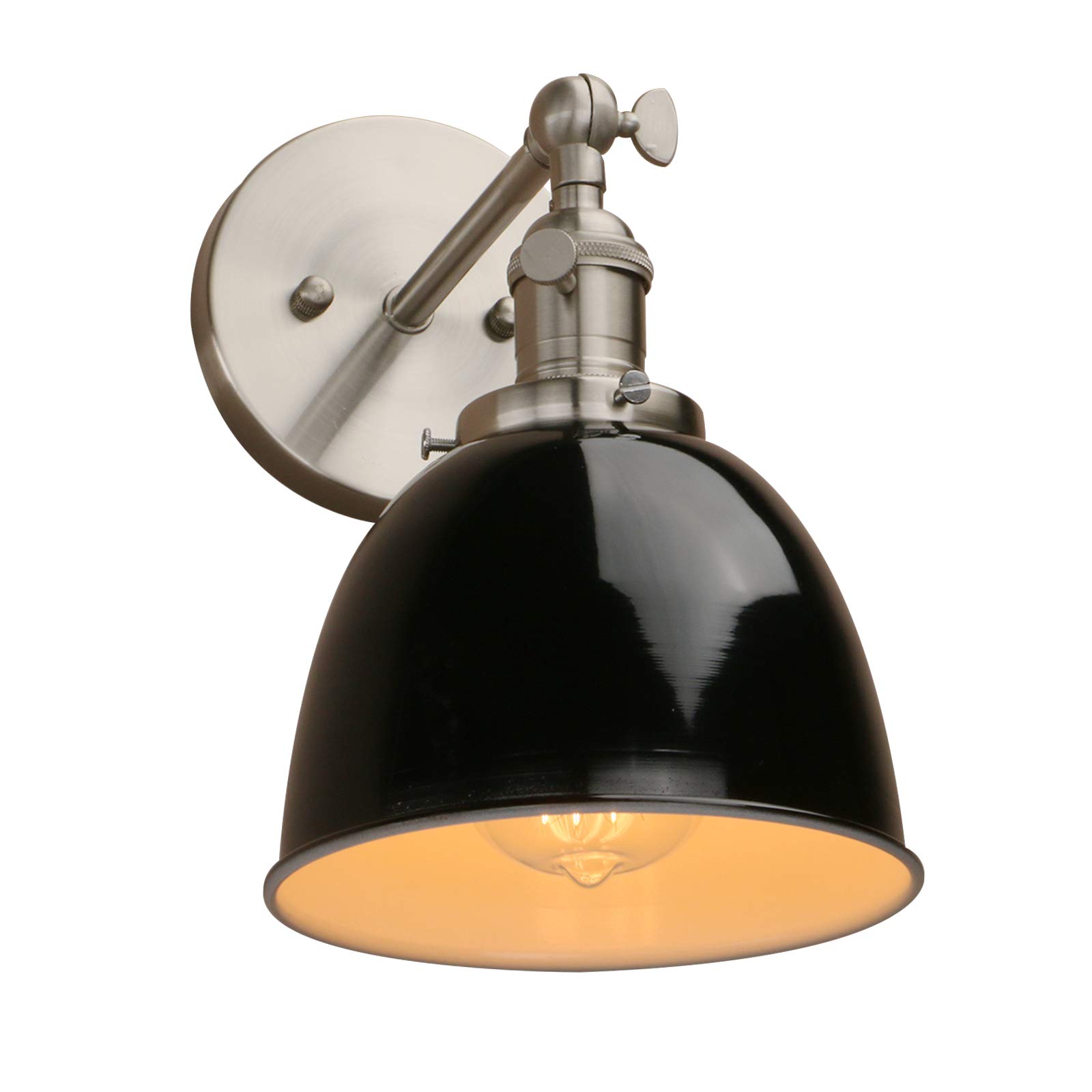 PathsOn Loft Bar Kitchen Vintage Switch Wall Light Fittings Black Metal Lampshade Wall Sconce Lighting E27 (Black)