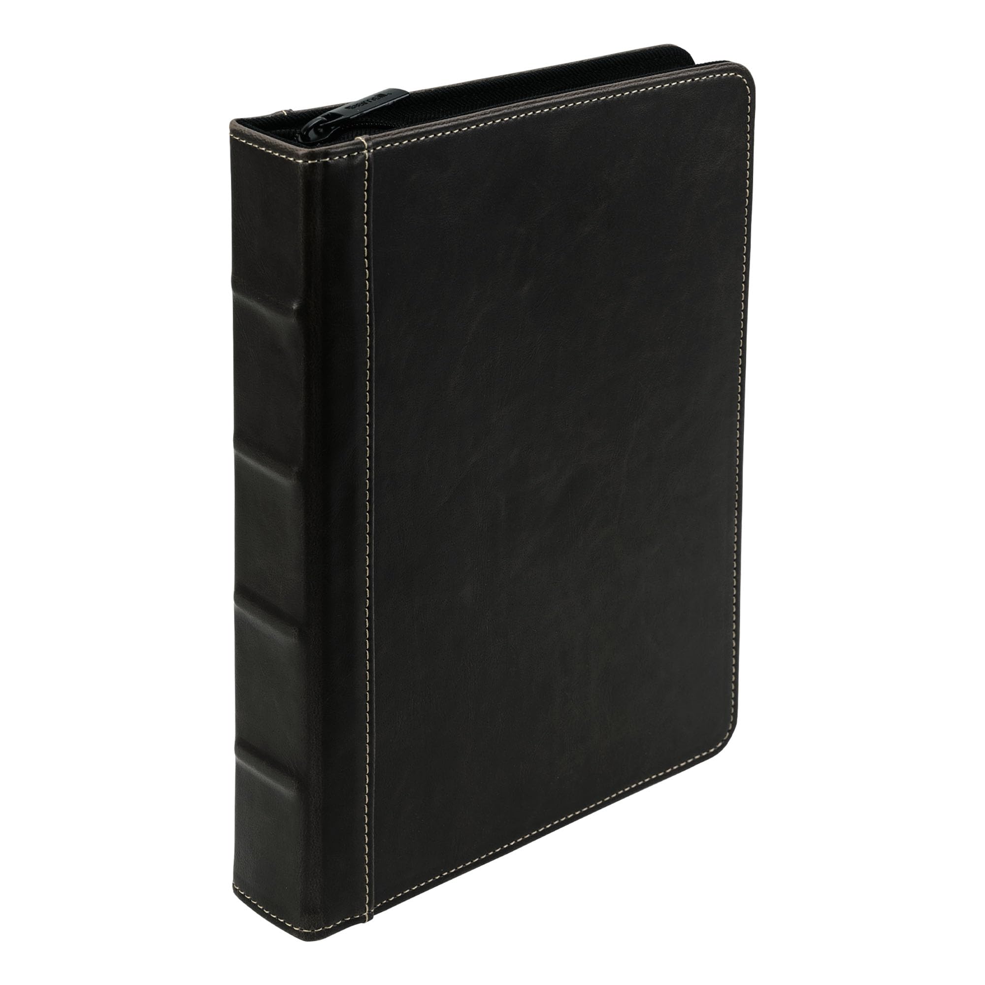 Samsill Vintage Leather Mini 3 Ring Zipper Binder, 1 Inch Round Ring Capacity (Holds 200 Sheets), 5.5 x 8.5 Inch Documents, Notebook Organizer, Planner, Black with Contrast Stitching