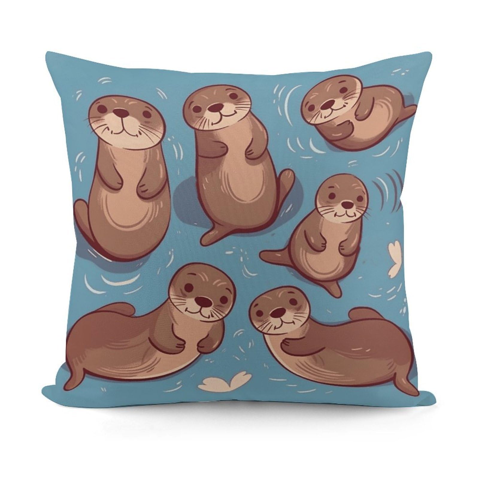 VstaDank Animal Cute Brown Otters Pillow Covers Soft Plush Decorative Square Pillow Cover Modern Breathable Pillowcases Pillowcase with Invisible Zipper 18x18 Inches for Sofa Living Room