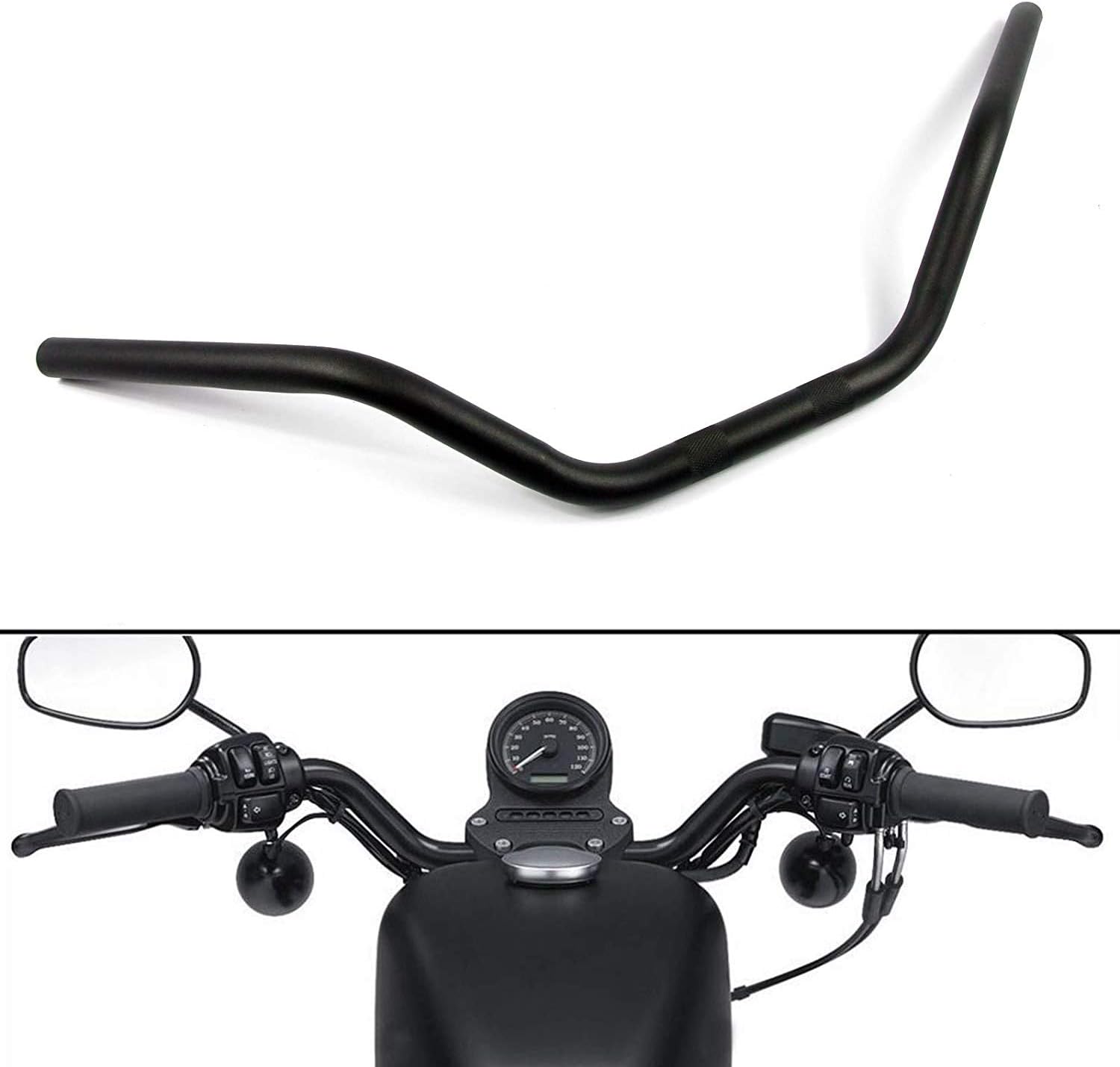 Motorcycle Hanger 1 inch 25mm Ace Cafe Racer Clubman Handlebar Handle bars handlebars Bar compatible with Harley Sportster XL883 XL1200(Black Medium)