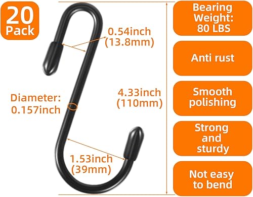 Miniatura 2 de Ganchos para puerta de ducha de 4.3 pulgadas, paquete de 20 ganchos para puerta de vidrio de ducha, ganchos en S para colgar, ganchos resistentes en