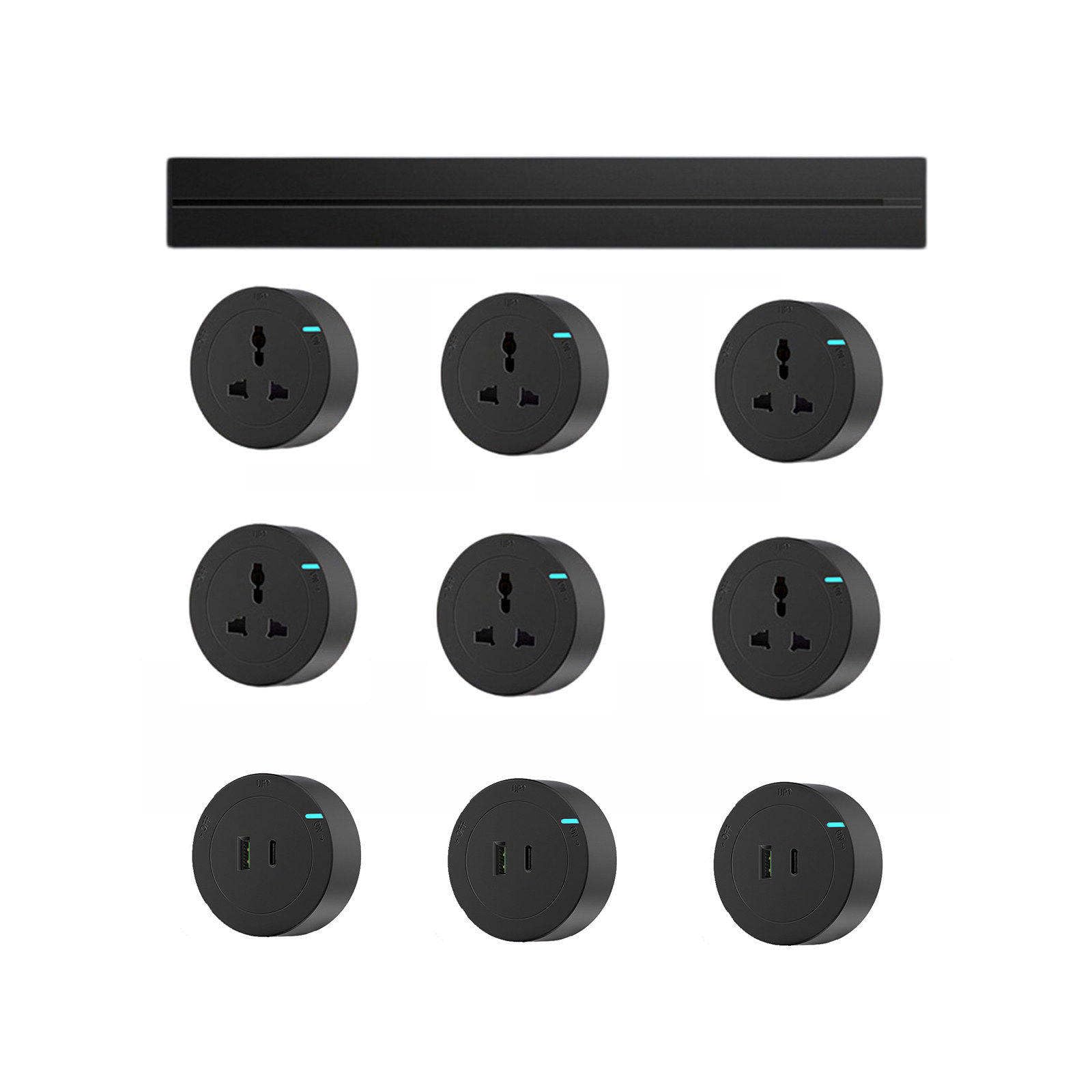 Power Strips Powerful and Safe Track Socket - 8000W Capacity with Waterproof, Anti-Leakage Design. Fashionable Aluminum(Black,100cm)