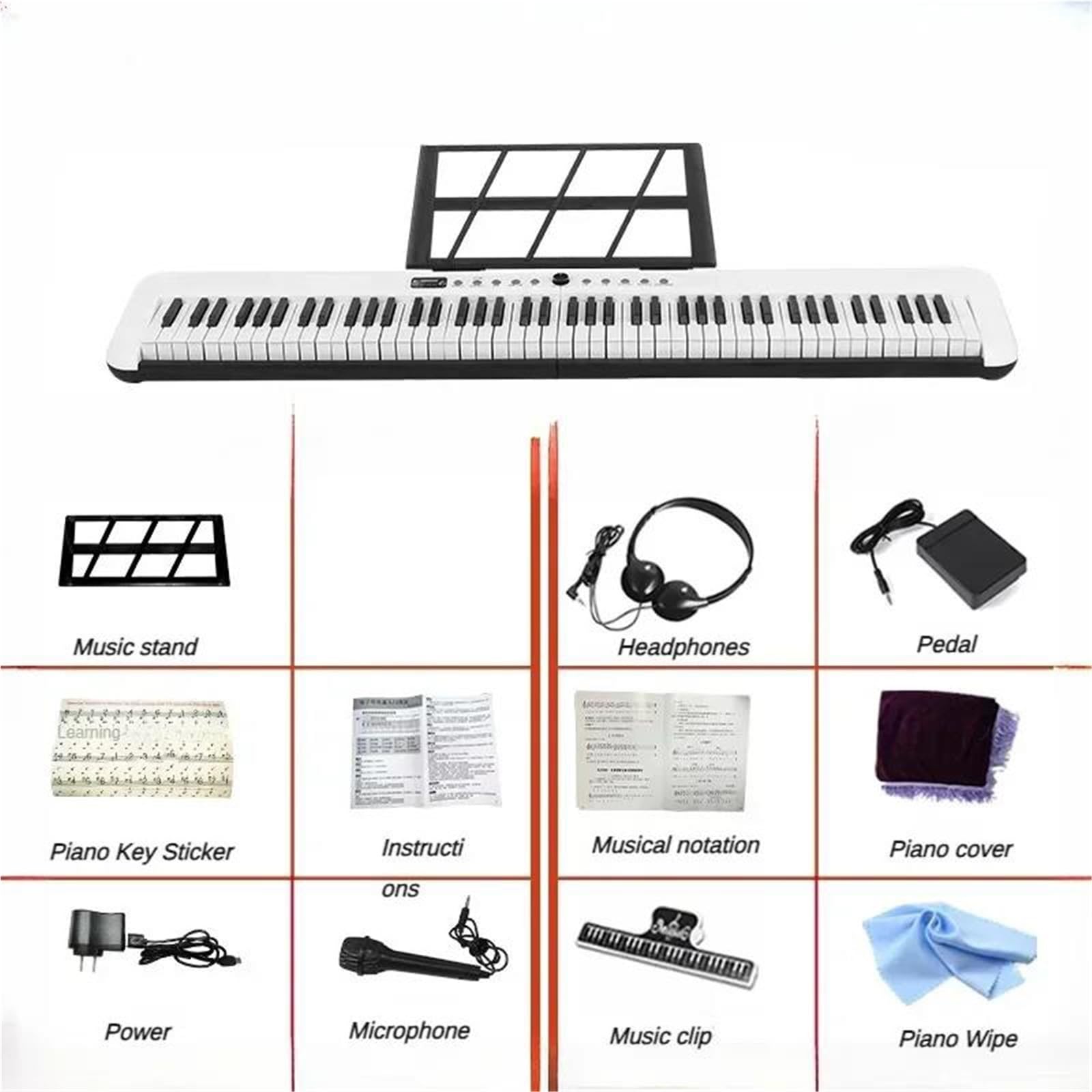 Tastiera Elettronica Professionale Organo Elettronico Professionale A 88 Tasti Pianoforte Elettronico Portatile Tastiera Musicale Per Principianti Adulti(White,Set2)