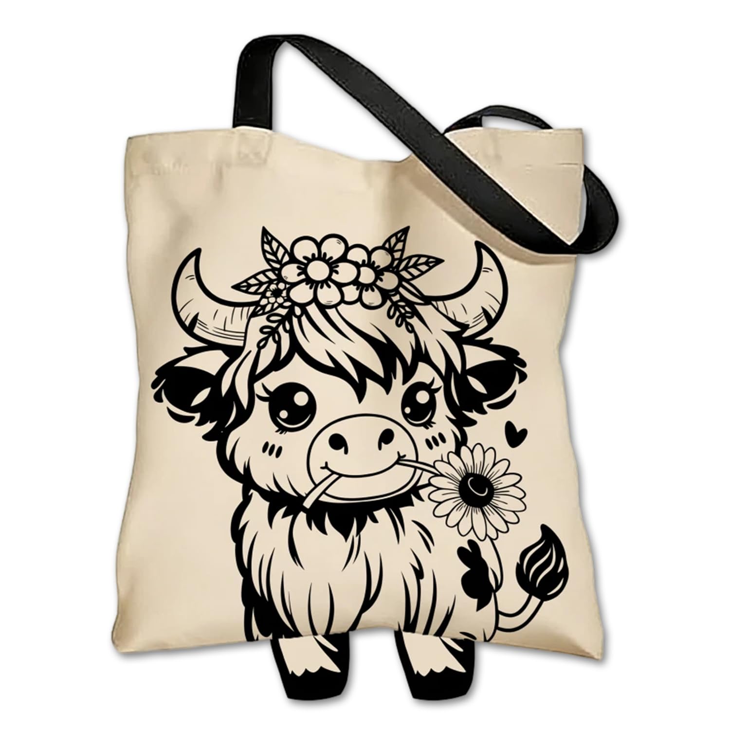 Hochlandrind Beutel mit Magnetverschluss und Innentasche, Highland Cow Tragetasche, Stofftasche mit Motiv, Geburtstag Stoffbeutel Bedruckt, Faltbare Einkaufstasche für Reisen, Arbeiten, Studieren