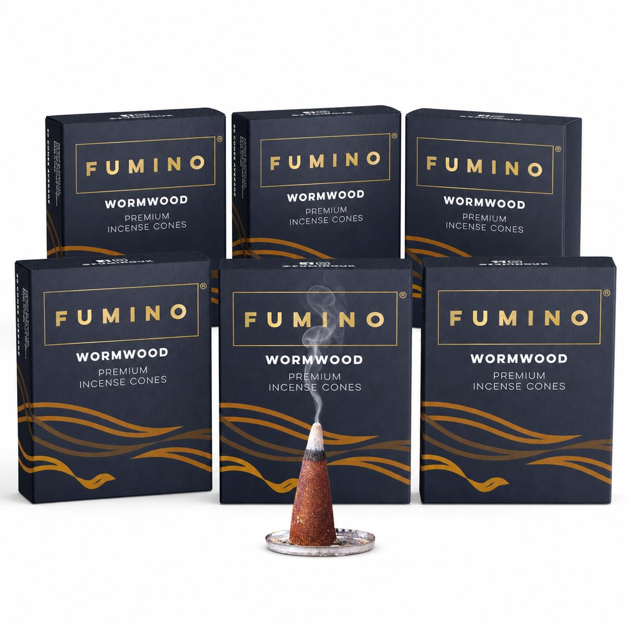 Fumino Black Incense Cones Wormwood 90 Pack 6 Boxes - Handmade Natural, Long Burn