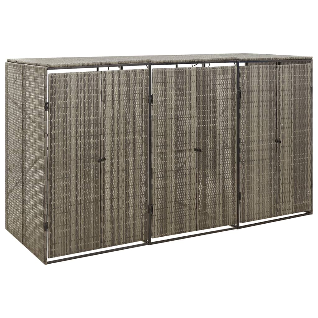 KOIECETA Mülltonnenbox für 3 Tonnen Grau 207x80x117 cm Poly Rattan