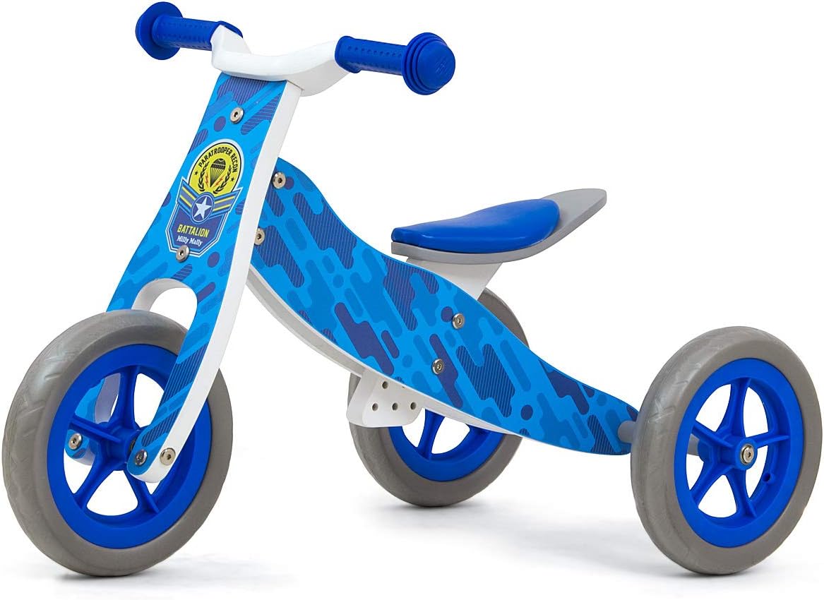 Milly Mally Look Wooden Wheel Ride-On 2-in-1 Blue Army