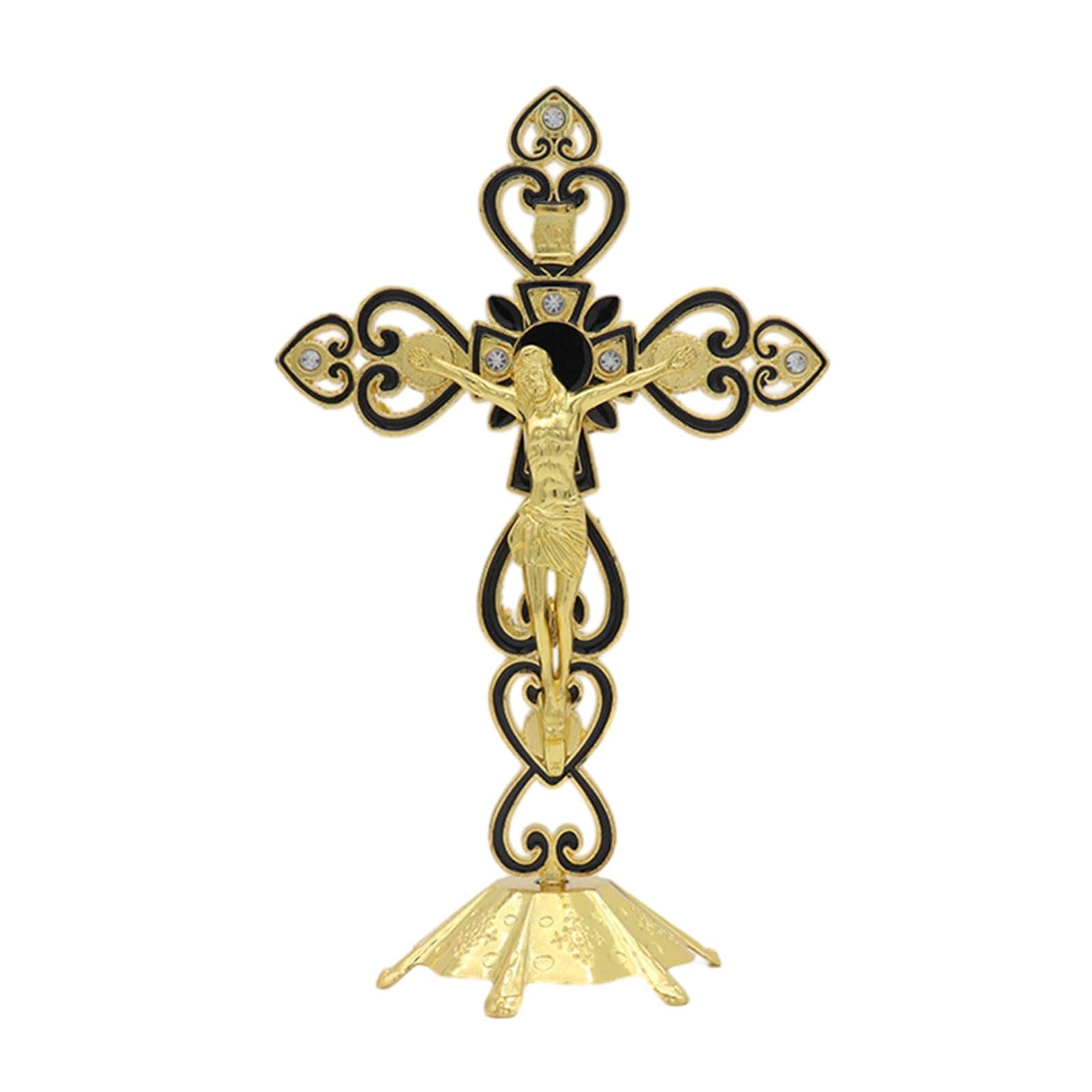 YWLUUOO Crucifix Sculpture Cross Statue Catholic Figurine Standing Crucifix for Home Living Room Table Bedroom Figurines