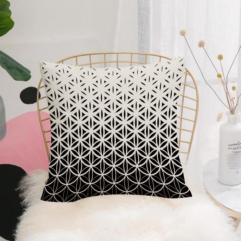 HYOSXW Cushion Cover,Throw Pillow Case Home Decorative for Living Room Bedroom Sofa Chair 16X16 Inch,Abstract sacred geometry black and white gradient flower of life halftone patte,Pillowcase 40X40cm