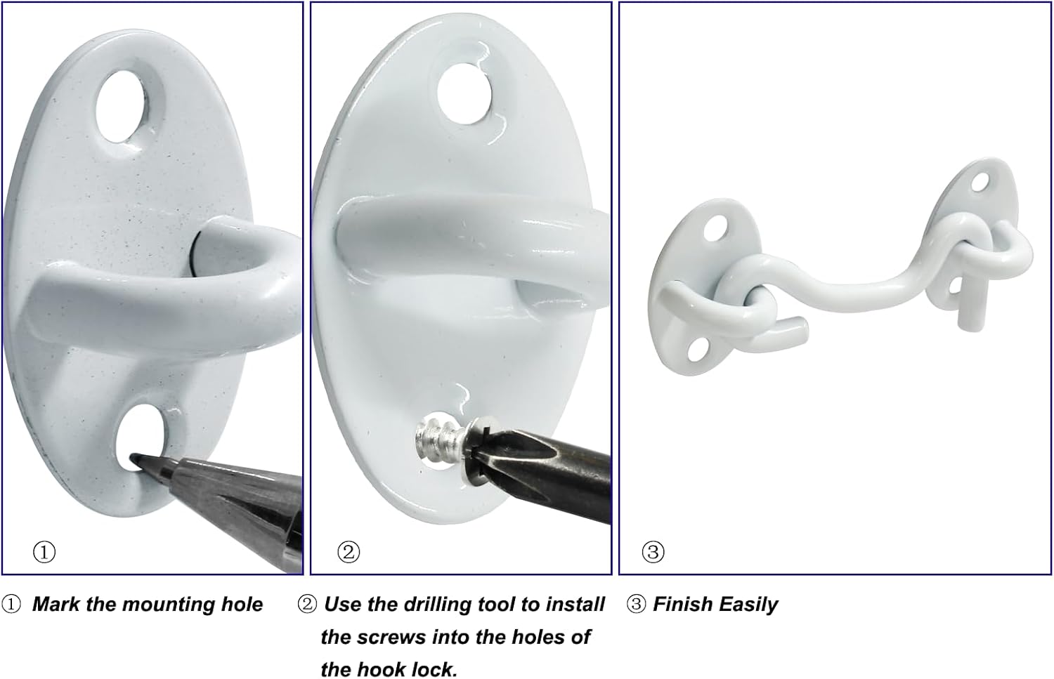 2Pcs 3 Inch White Privacy Hook and Eye Latch,Stainless Steel Barn Door Eye Latch Hook Lock with Mounting Screws,Cabin Hook Eye Latch for Gate Door Swivel Window