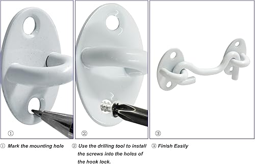 Miniatura 3 de Zorveiio 2 ganchos de privacidad blancos de 3 pulgadas y pestillo de ojal, cerradura de gancho de acero inoxidable para puerta de granero con