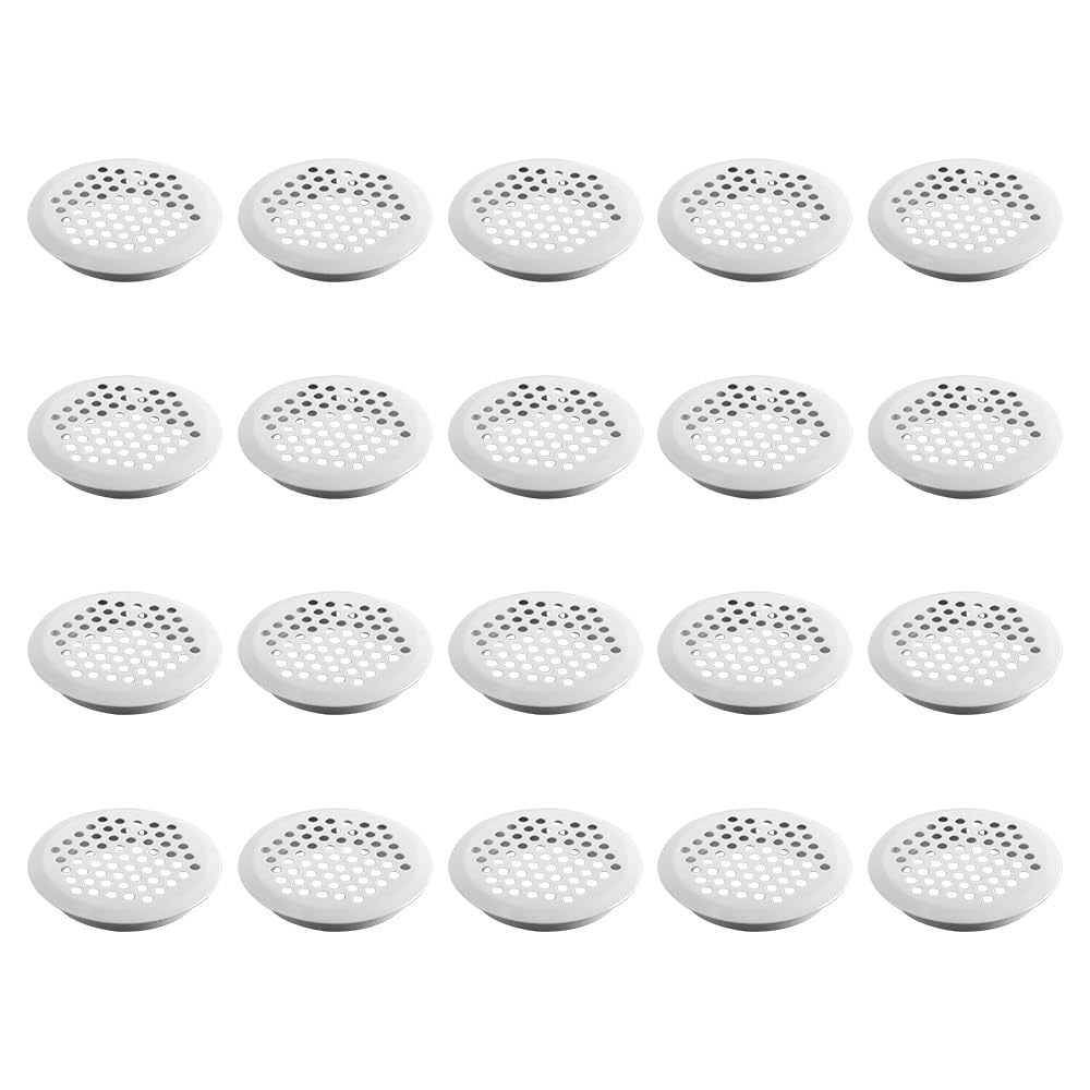 20Pcs Stainless Steel Ventilation Grille 53mm, Circular White Air Vent Hole Ventilation Mesh Cover for Cabinet Wardrobe Shoe Cupboard, Convex Profile
