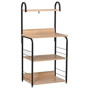 HOMCOM Estantería de Cocina de 4 Niveles Estante de Cocina con Ganchos Estantería para Microondas 60x40x125 cm Madera Natural