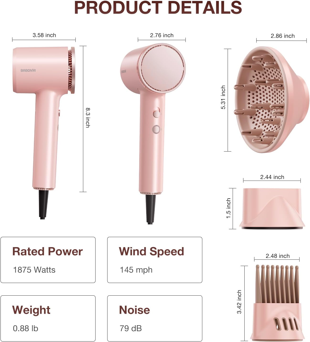 High-Speed Hair Dryer 1875W Ionic & Plasma, Blow Dryer with Diffuser & Comb Nozzle ... - Image 9