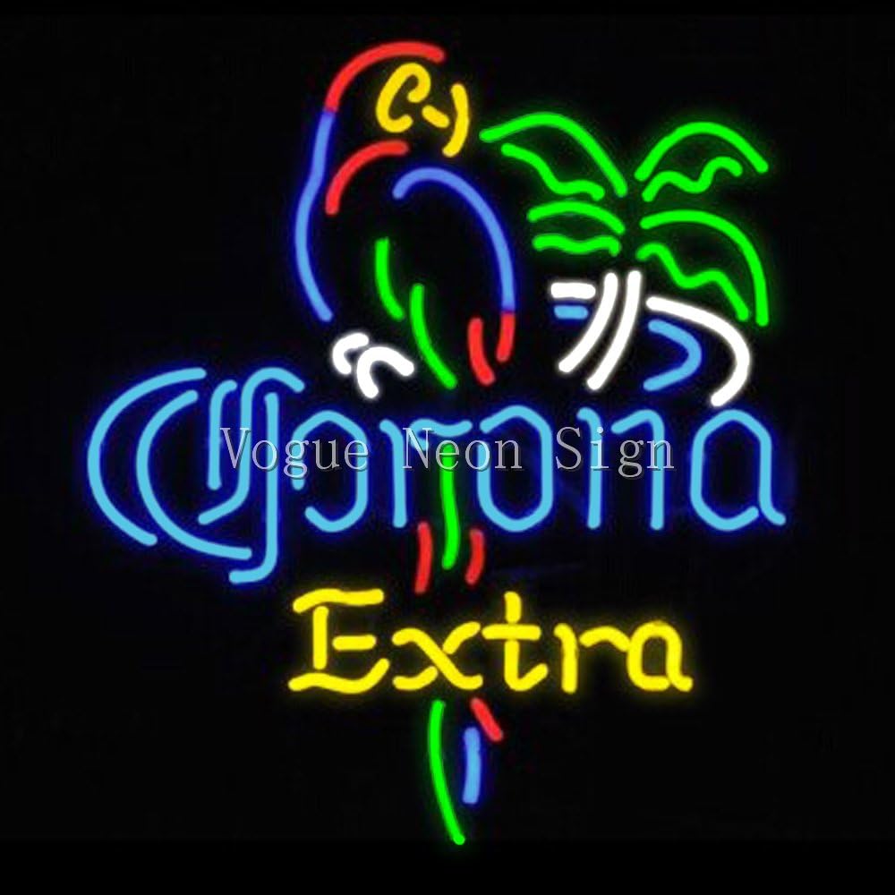 New Corona Extra Parrot Bird Right Palm Tree Glass Real Tube Handcrafted Neon Sign Beer Bar Pub Restaurant Totel Coffe Shop Recreation Room Game Room Window Garage Wall Sign Neon Light Sign 19x15