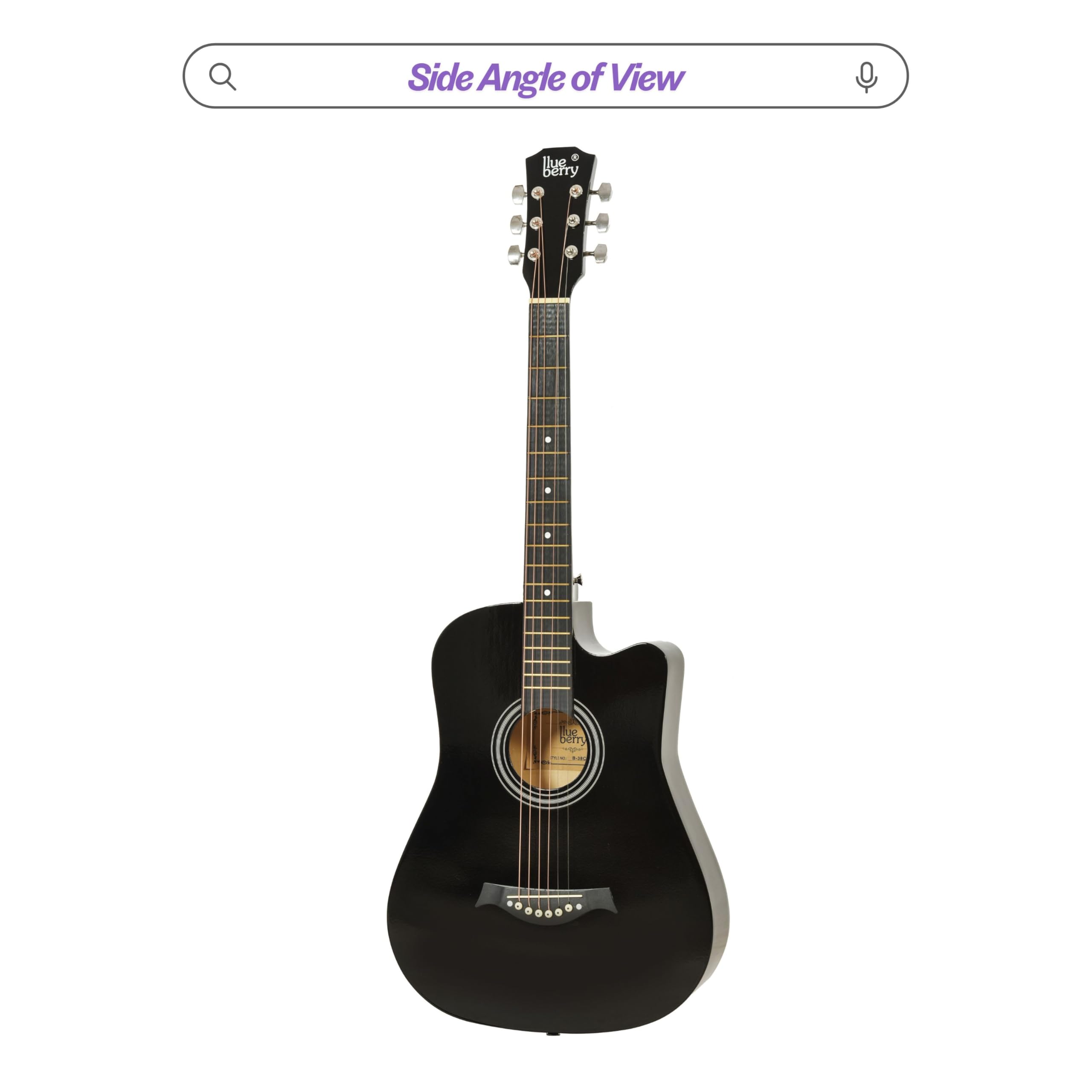 BLUEBERRY B-38C, Acoustic Guitar Kit with Bag, Strap, One Pack Strings And 2 Picks - 38 Inch (Black) - Image 6 thumbnail
