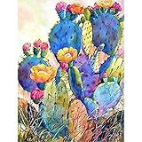 UPMALL DIY 5D Diamond Painting by Number Kits, Full Drill Crystal Rhinestone Embroidery Pictures Arts Craft for Home Wall Decoration Color Cactus 11.8×15.7Inches