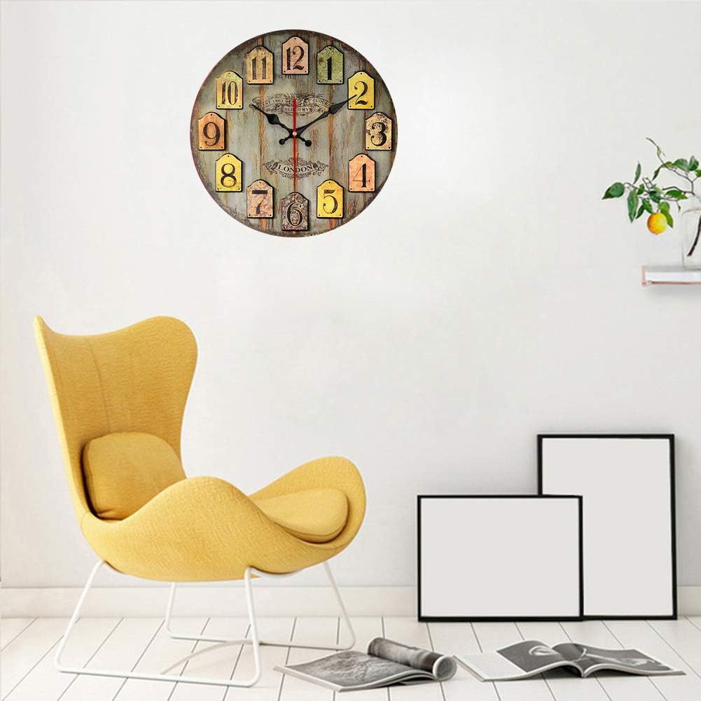 Yeyo 12inch Wooden Wall Clock Vintage European Style MDF Battery Operated Wall Clock Art Decor for Home Living Room Bedroom Office Decoration(Style 2)